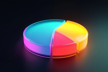 Poster - glass pastel color morphism business chart pie icon with colorful gradient light on dark background 3d render 