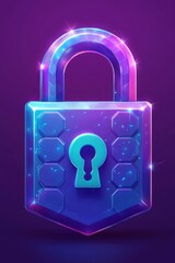 Poster - vibrant digital padlock with blue hexagons and keyhole design
