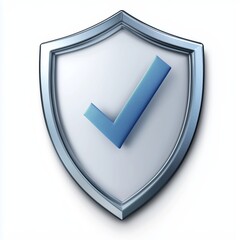 Poster - silver shield with a blue checkmark icon, isolated on white background