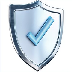 Poster - silver shield with a blue checkmark icon, isolated on white background