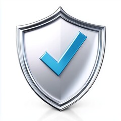 Poster - silver shield with a blue checkmark icon, isolated on white background