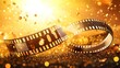© fara - Golden film reel on glittering background. Perfect for movie awards, cinema, or Hollywood themed designs.