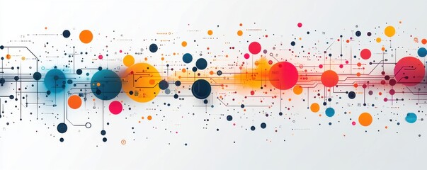 Wall Mural - Abstract circuit design with vibrant circles and connecting lines