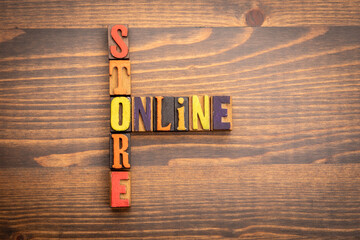 Wall Mural - Online Store. Words from the letters of the alphabet. Crossword with wooden cubes
