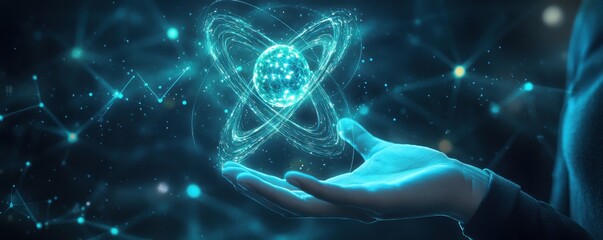 Poster - Virtual reality experience with futuristic holographic display