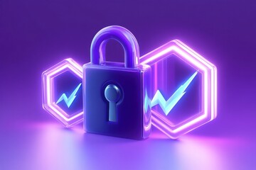 Poster - Purple lock with digital graphics for online security concept
