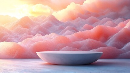 Poster - Minimalist Curved Podium in Soft Pastel Abstract Background for Product Display Concept