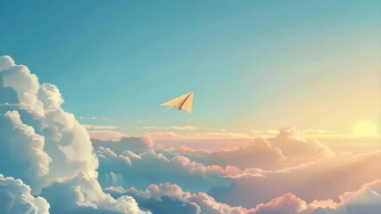 Wall Mural - Paper airplane flying in blue sky