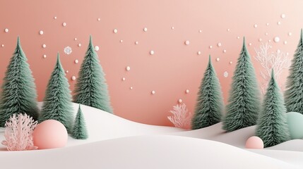 Wall Mural - Minimalist 3D Christmas Scene with Elegant Seasonal Accents