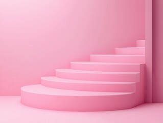 Poster - A minimalistic pink staircase against a matching pink wall, creating a soft and inviting ambiance.