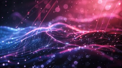 Poster - Abstract tech background with illuminated fiber optic connections, quantum computing network system electronic global intelligence 