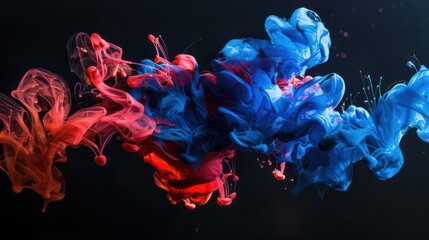 Poster - Acrylic blue and red colors in water. Ink blot. Abstract black background