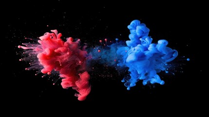 Poster - Acrylic blue and red colors in water. Ink blot. Abstract black background