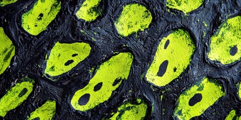 Poster - Green and black patterned surface with many small green circles
