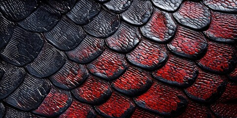Poster - Close up of a snake's tail with red and black scales