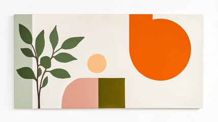 Poster - Modern abstract art piece featuring geometric shapes and plant elements in a contemporary setting