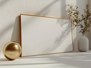 Poster - Blank Acrylic Sign with Gold Trim on White Background for Modern Branding and Messaging
