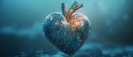 Poster - A digital heart with intricate circuitry symbolizes the fusion of emotion and technology, reflecting modern innovations.