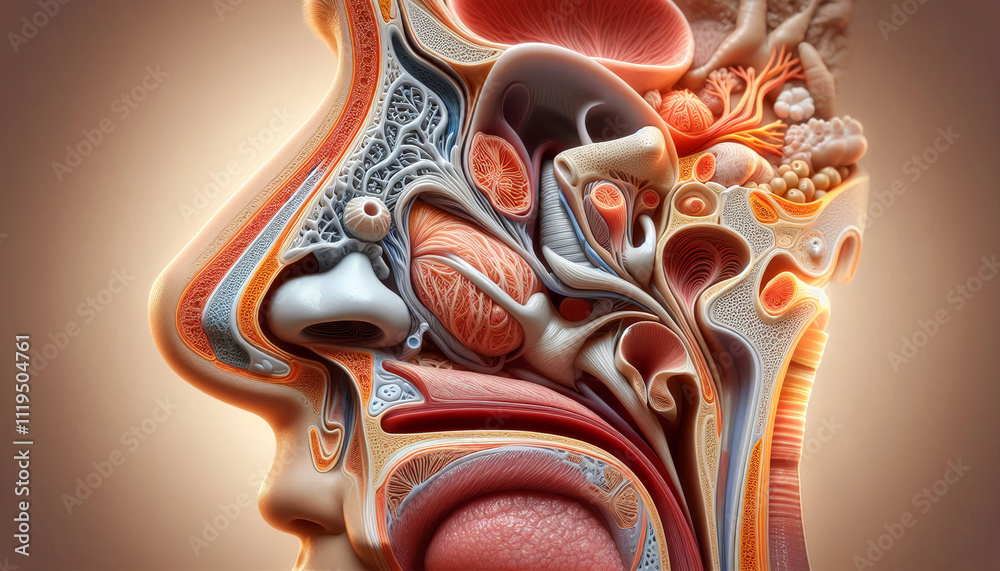 Detailed 3D illustration of nasal passages and sinuses, designed for ...