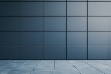Poster - Simple Background, Minimalist gray wall with square tiles and a smooth floor.
