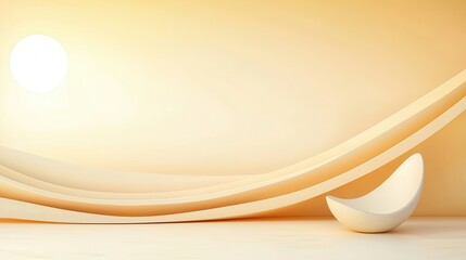 Poster - Simple Background, Calm abstract composition with soft curves and a minimalist bowl against a warm background.