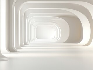 Poster - Simple Background, Spacious, minimalist interior with curved white walls and soft lighting.
