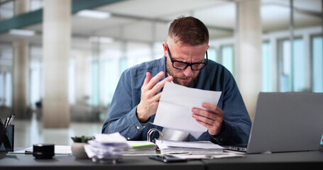 Poster - Shocked Businessman Tearing Bill Document