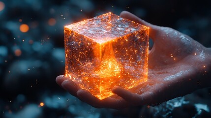 Aufkleber - Glowing Cube Projecting Futuristic Holographic Business Designs and Strategies