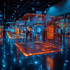 Poster - futuristic trade show featuring holographic product and cutting edge innovations in virtual reality 