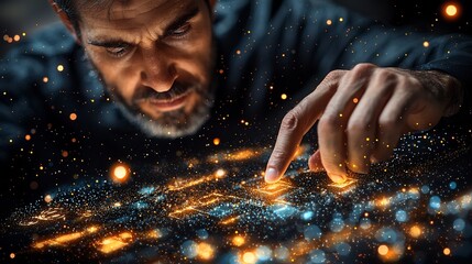 Aufkleber - Business Strategist Using Digital Tools to Visualize Futuristic Growth Scenarios and Potential Strategies
