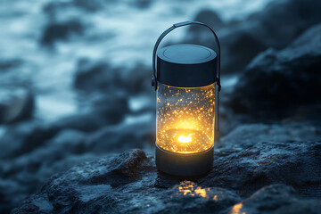 Wall Mural - Stylish Portable Outdoor Lamp on Rocks by the Sea