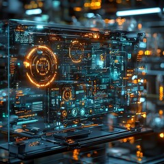 Aufkleber - futuristic digital innovation hub with glowing holograms of sustainable tech solutions