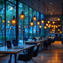Poster - Sophisticated AI Powered Business Office with Sleek Furniture and Intelligent Connectivity
