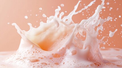 Poster - Peach-colored cream splashing and forming foam with bubbles
