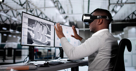 Fototapete - Augmented Reality 3D Technology. Designer Using AR