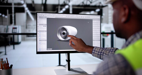 Fototapete - Engineer Using 3D CAD Software