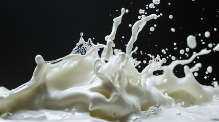 Poster - Milk splashing and creating a crown shape on black background