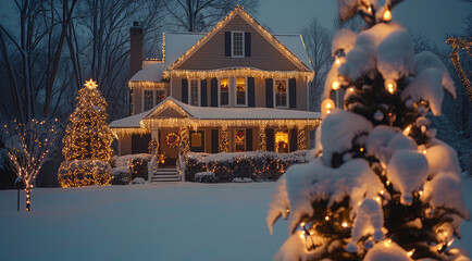 Poster - On Christmas Eve, in front of a beautiful house.