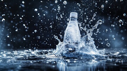 Poster - Water bottle splashing on dark background with water droplets