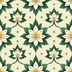Poster - Seamless Thai Geometric Lotus and Star Pattern in Gradient of Green and Gold  Offering a Modern Twist on Classic Designs