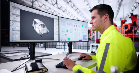Poster - Car Factory Automotive Computer 3D CAD