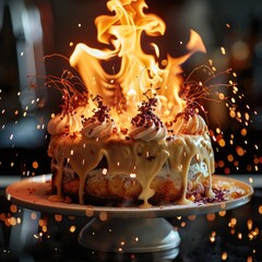 Poster - Birthday cake on fire party.