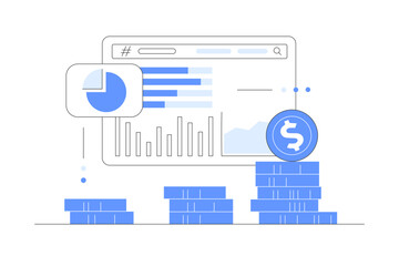 Poster - Analyzing financial data and planning investment strategy. Examining graphs, charts and diagrams. Financial research concept. . Flat Cartoon Vector Illustration, icon. Stylish abstract
