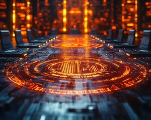 Aufkleber - futuristic corporate stakeholder meeting discussing data privacy laws with digital security hologram