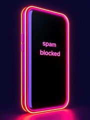 Poster - Spam call concept. A neon-lit smartphone displays the message 