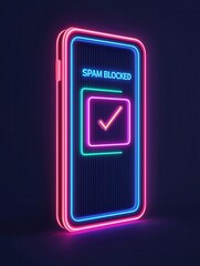 Poster - Spam call concept. A vibrant, neon-style smartphone displaying a 