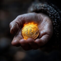 Poster - Glowing Cryptocurrency Coin Handover   Symbolizing the Power of Business Capital to Launch New Innovations