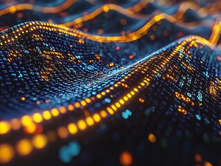 Poster - holographic dna strand surrounded by floating binary code visualizing data storage concept