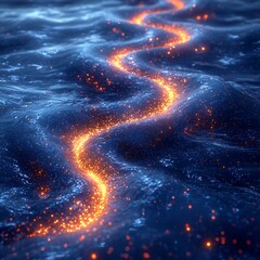 Poster - glowing quantum internet cable connecting continents across the ocean