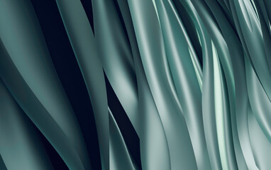 Poster - Dynamic Green and Gray Fluid-Like Ribbons in a Minimalist Abstract Design